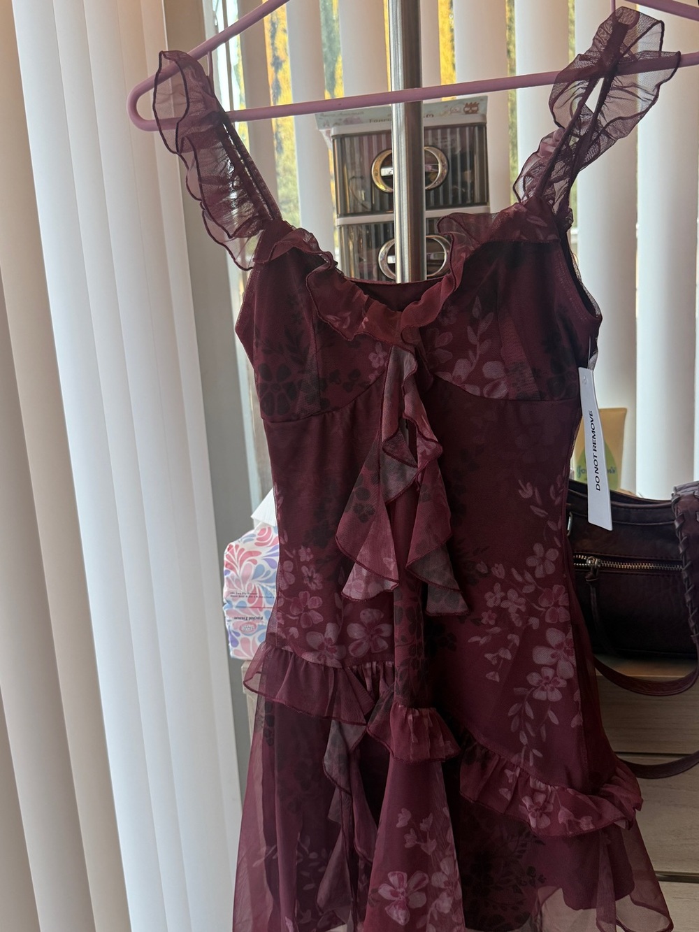 Princess Polly Burgundy Floral Ruffle Slip Dress